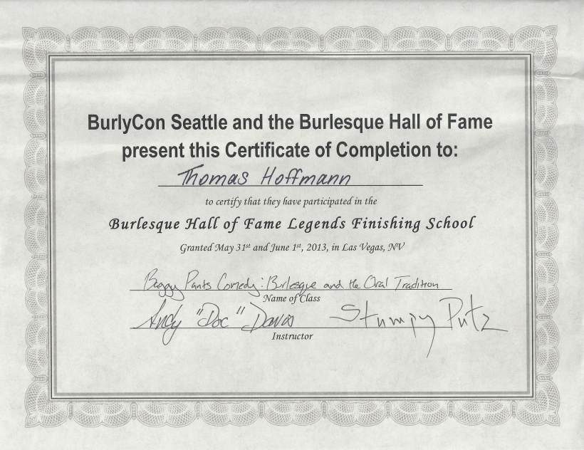 Burlesque Zertifikat - Burlesque Hall of Fame Finishing School - Las Vegas - 2013
